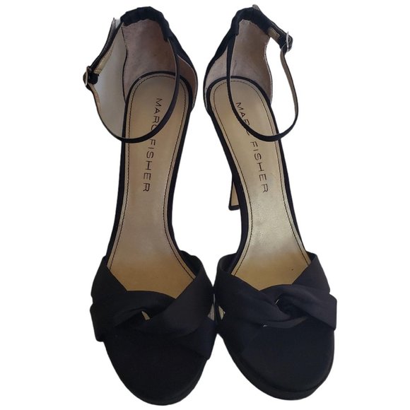 Marc Fisher Prytia Black Platform Heels 10 Twist Front Ankle Strap Stiletto - Picture 3 of 12